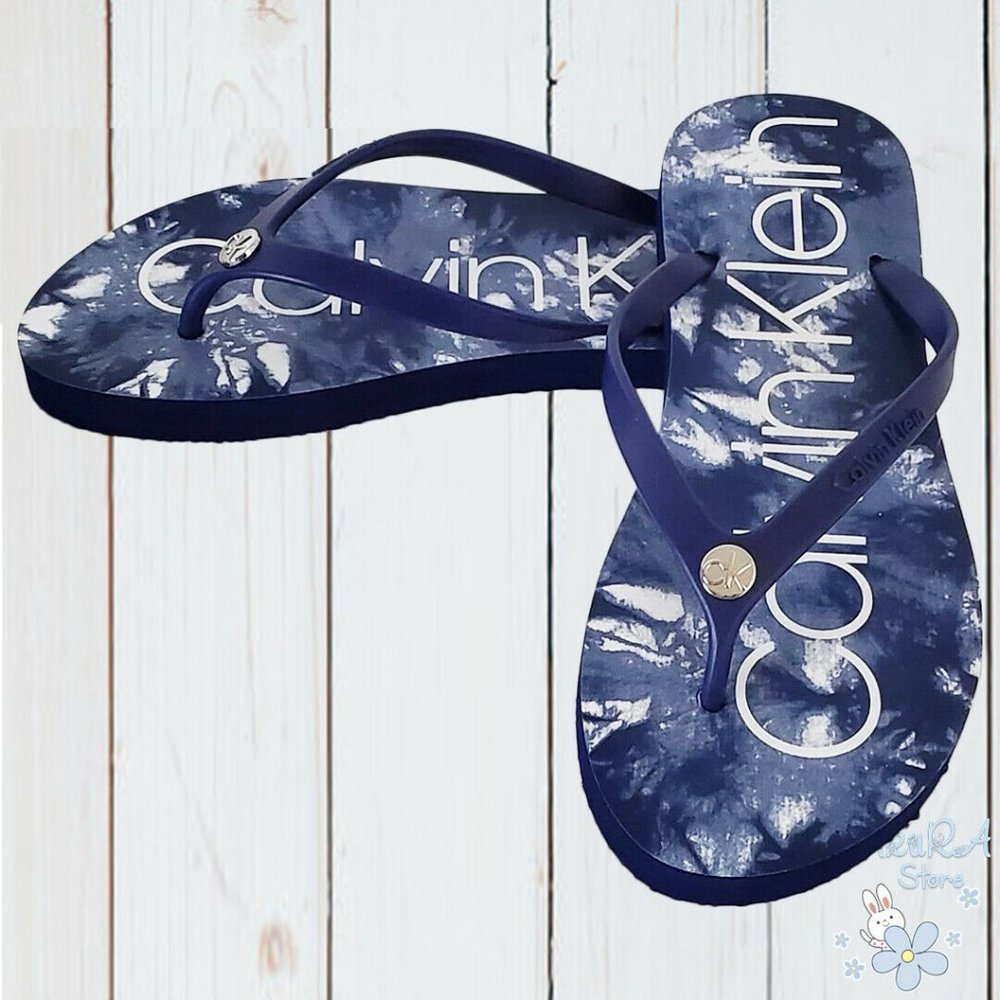 NWT CALVIN KLEIN AUTHENTIC DARCYS WOMEN'S BLACK THONG FLIP FLOPS SANDALS